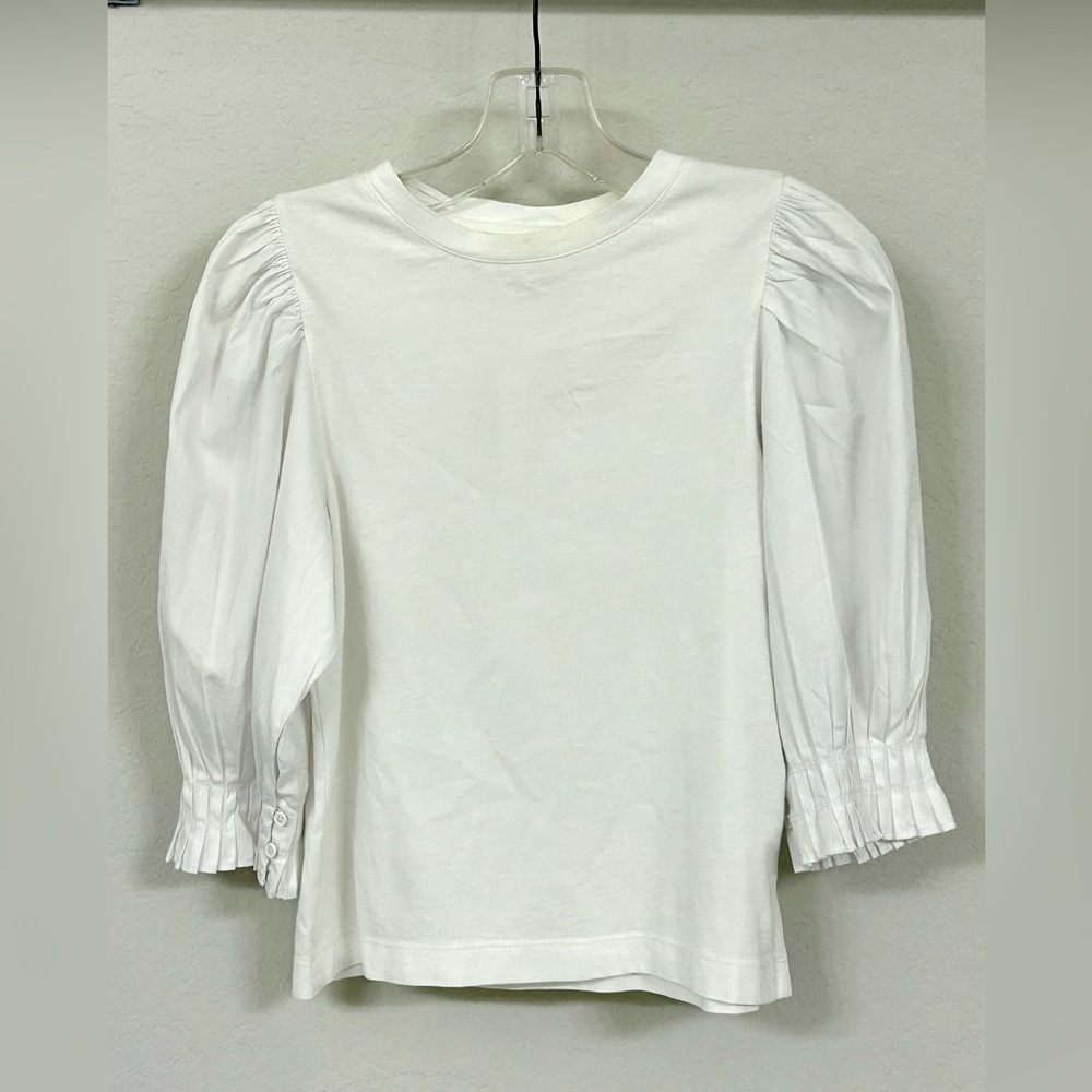 Madewell White Puff Sleeve Crewneck Top